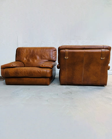 PR. FRENCH COGNAC LEATHER LOUNGE CHAIRS