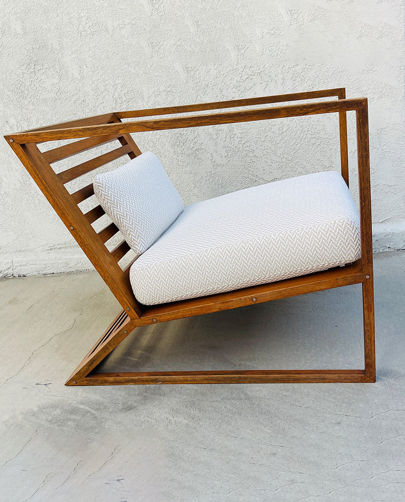 FRENCH MODERNIST CHESTNUT AND STEEL ARMCHAIR