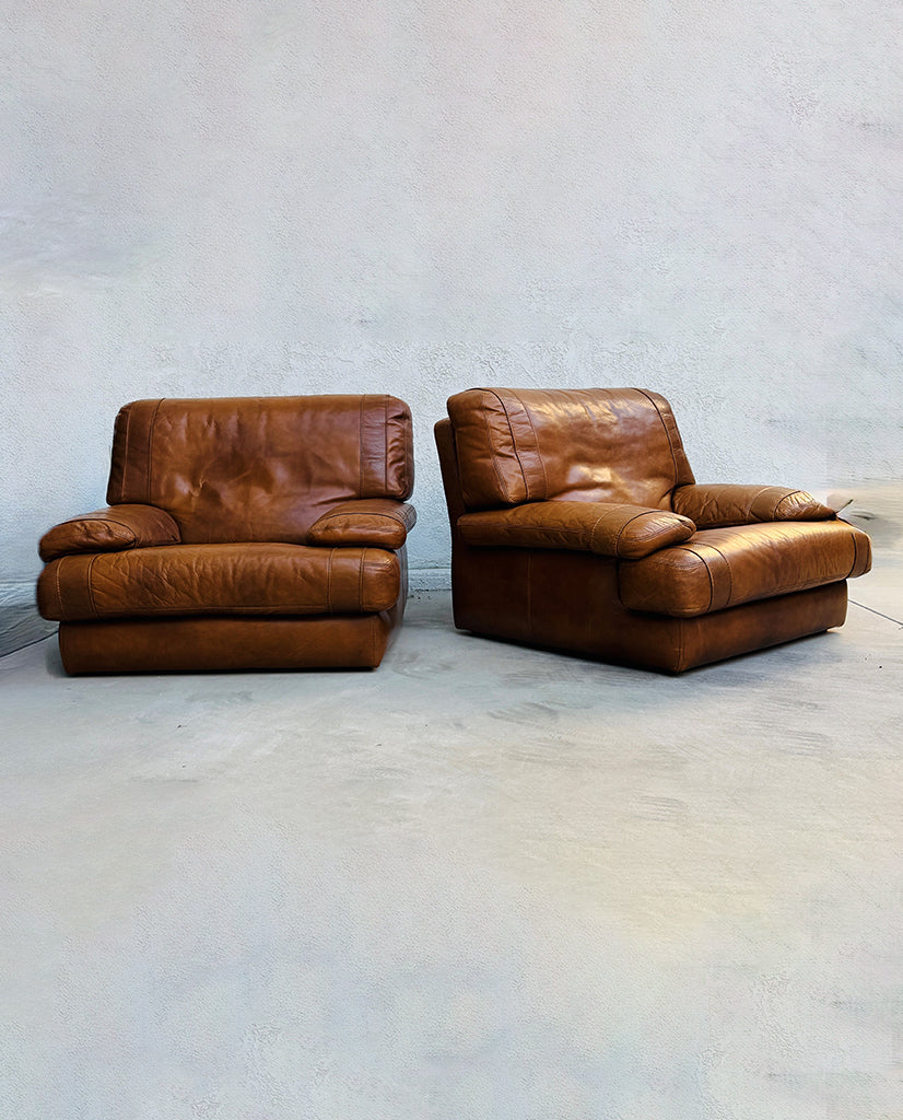 PR. FRENCH COGNAC LEATHER LOUNGE CHAIRS