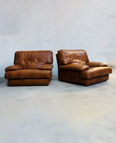 PR. FRENCH COGNAC LEATHER LOUNGE CHAIRS