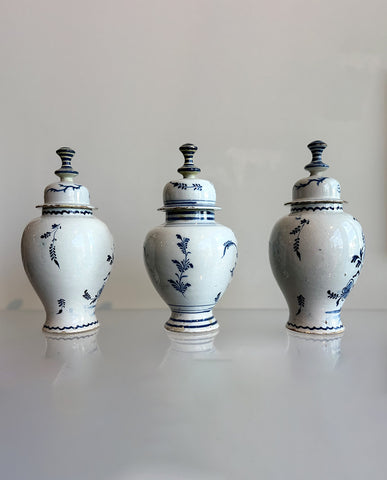 S/3 SIMILAR DELFT STONEWARE BLUE & WHITE VASES