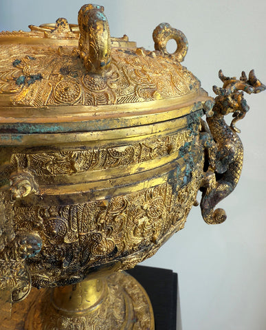 SHANG ZHOU ARCHAISTIC GILT BRONZE DOU