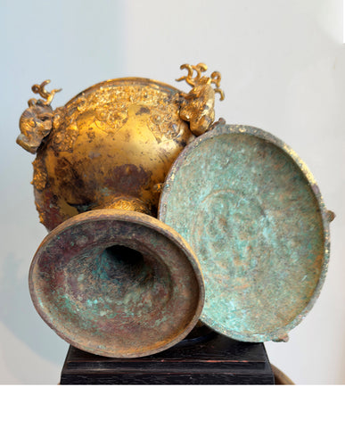 SHANG ZHOU ARCHAISTIC GILT BRONZE DOU