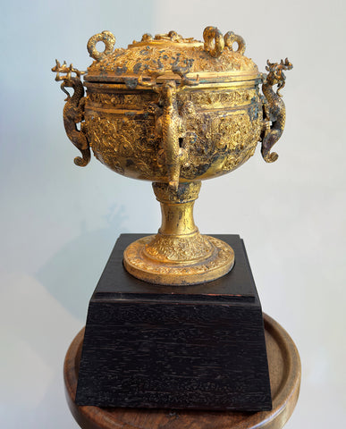 SHANG ZHOU ARCHAISTIC GILT BRONZE DOU
