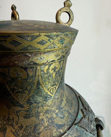 CHINESE ARCHAISTIC GOLD INLAYED BRONZE HU