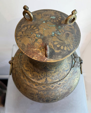 CHINESE ARCHAISTIC GOLD INLAYED BRONZE HU