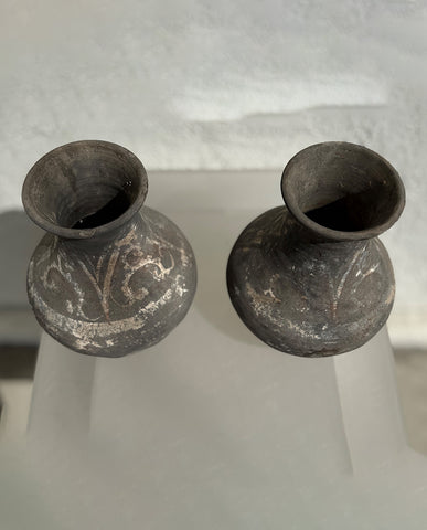 PAIR HAN  EARTHENWARE PAINTED HU