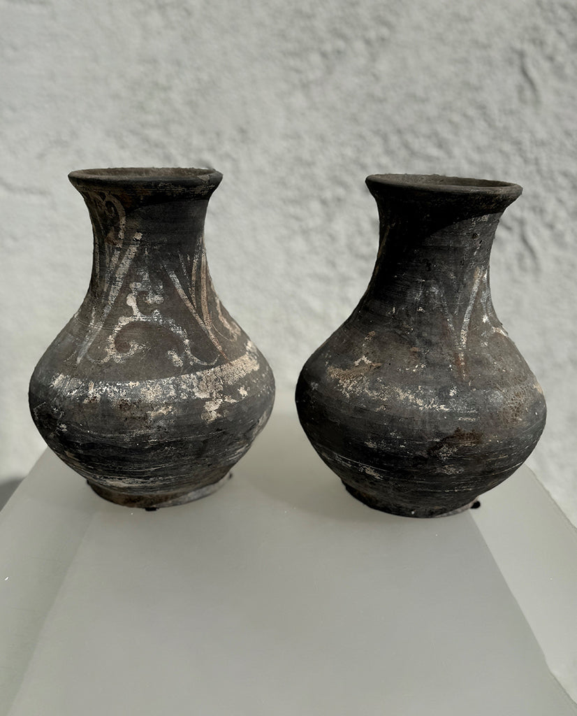 PAIR HAN  EARTHENWARE PAINTED HU