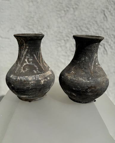 PAIR HAN  EARTHENWARE PAINTED HU