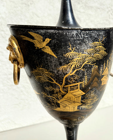 REGENCY JAPANNED TOLE CHESTNUT URNS