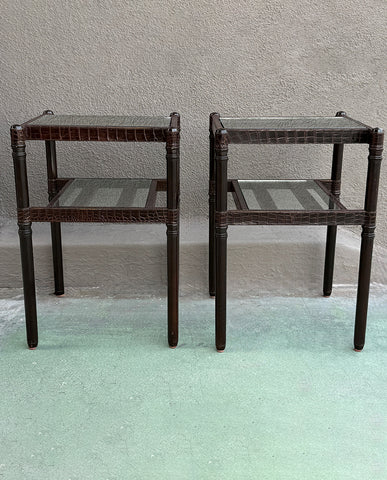 PAIR CONTEMPORARY ALLIGATOR  AND GLASS SIDE TABLES