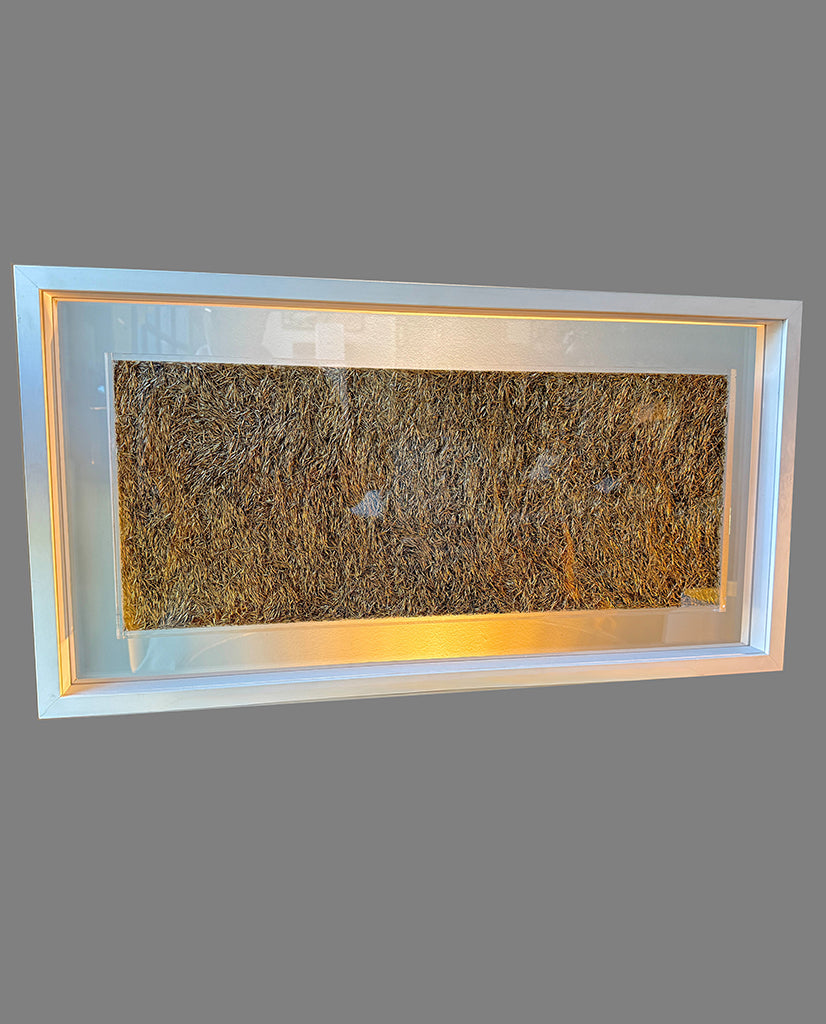 BURR  BRASS, LUCITE AND WOOD PANEL by ESTON