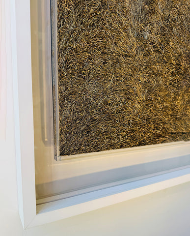 BURR  BRASS, LUCITE AND WOOD PANEL by ESTON