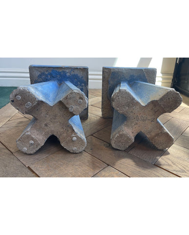 TWO BELGIAN INDUSTRIAL PORCELAIN AND CEMENT STANDS