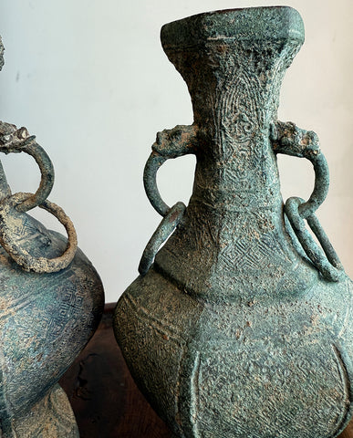 PAIR ZHOU BRONZE URNS