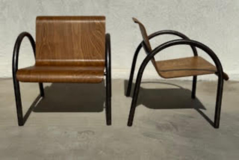 PR FRENCH MODERNE MAPLE BENTWOOD AND IRON ARMCHAIRS