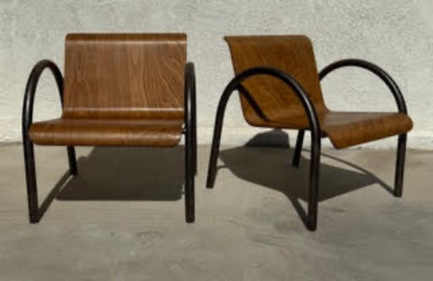 PR FRENCH MODERNE MAPLE BENTWOOD AND IRON ARMCHAIRS