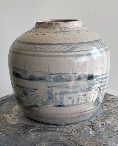 MING BLUE AND WHITE  PAINTED AND GLAZED JAR