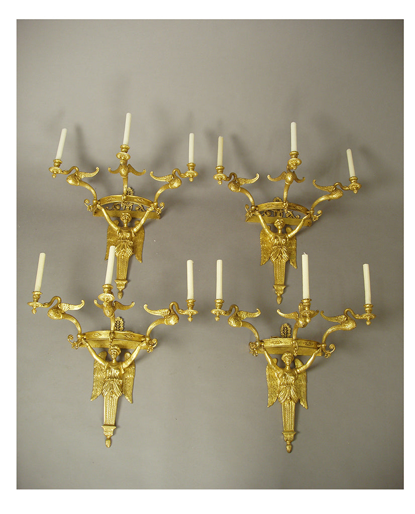 PAIR OF FRENCH EMPIRE STYLE GILDED BRONZE APPLIQUES