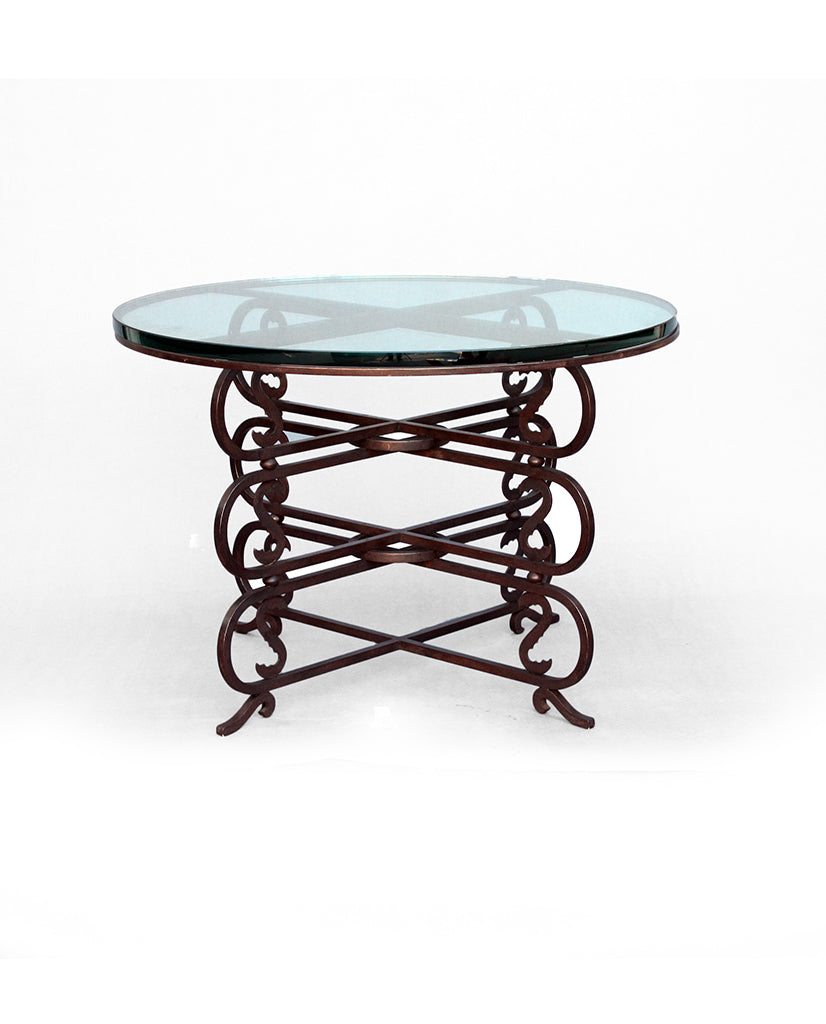 FRENCH WROUGHT IRON AND GLASS TABLE
