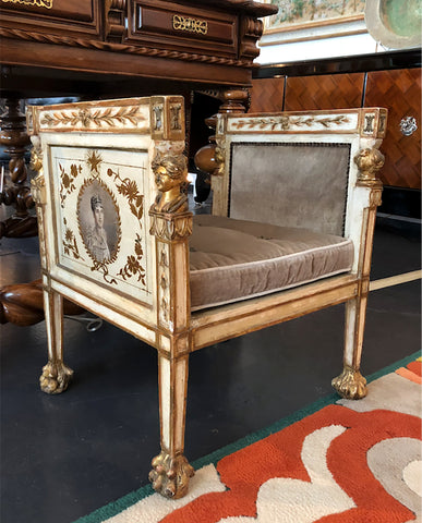ITALIAN EMPIRE PAINTED AND  PARCEL GILT BENCH