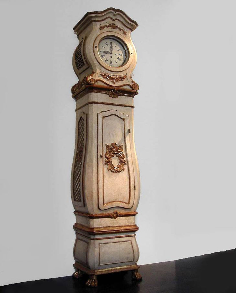 ROYAL DANISH ROCOCO PAINTED AND  PARCEL GILT CLOCK