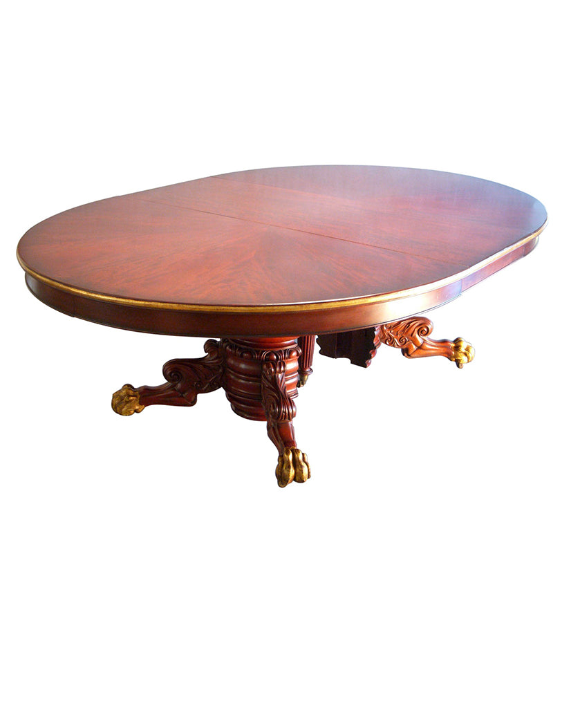 GEORGE IV MAHOGANY AND PARCEL GILT EXTENDING TABLE