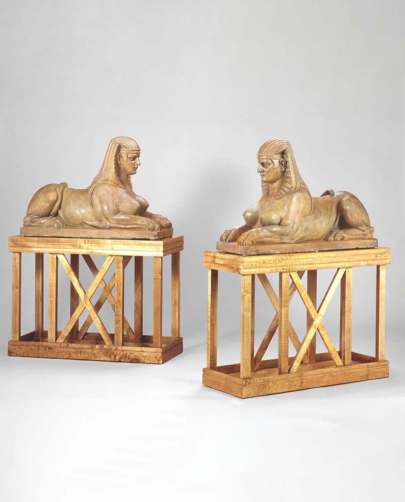 PAIR OF FRENCH “RETOUR D’EGYPT” TERRA COTTA SPHYNX