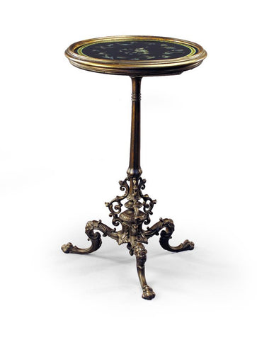 GERMAN NEOCLASSIC STYLE BRONZED IRON EGLOMISE AND NACREOUS INLAID TABLE
