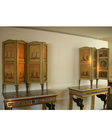 PAIR ITALIAN NEOCLASSIC  PAINTED AND LACCA POVERA SCREENS