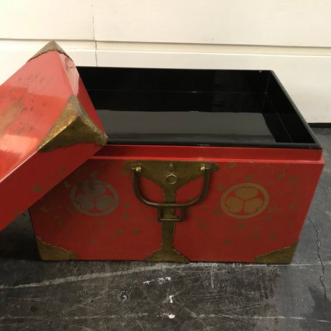JAPANESE RED LACQUERED AND PARCEL GILT COFFRE