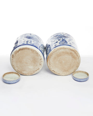 PAIR CHINESE BLUE AND WHITE PORCELAIN GINGER JARS