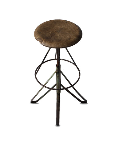ADJUSTABLE PINE  AND PAINTED IRON STOOL