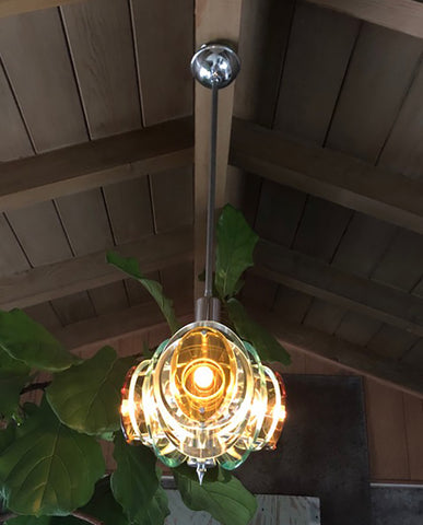 MAX INGRAND ATTRIBUTED GLASS AND CHROME PENDANT LIGHT