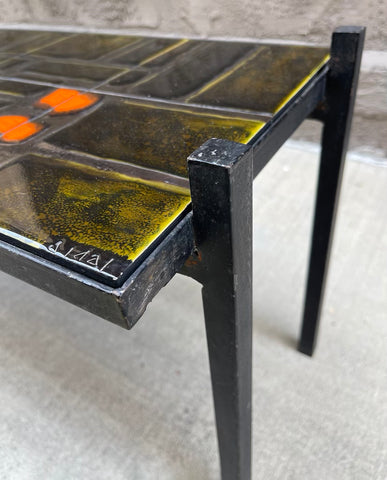 FRENCH GLAZED TILE AND STEEL TABLE