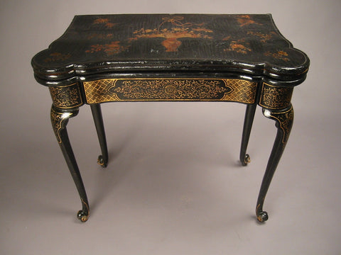 CHINESE EXPORT BLACK LACQUERED FLIP-TOP GAMES TABLE