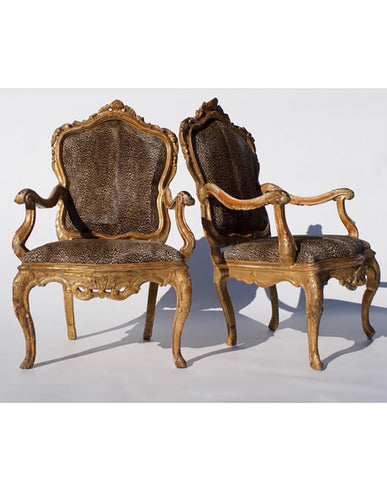 PAIR VENETIAN BAROQUE GILTWOOD ARMCHAIRS