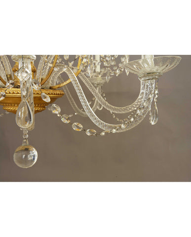 ITALIAN NEOCLASSIC PARCEL GILT AND GLASS CHANDELIER