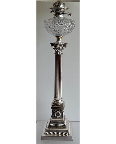 SAMUAL S. MESSENGER & SONS SILVER PLATE AND CUT CRYSTAL OIL LAMP