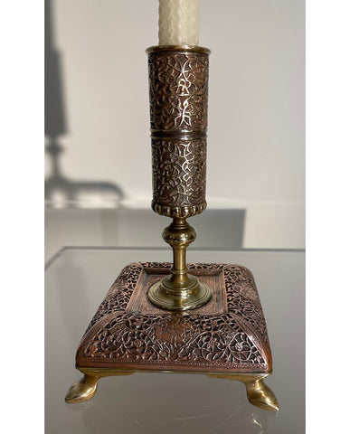 ISLAMIC BRASS  AND COPPER CANDLESTICK