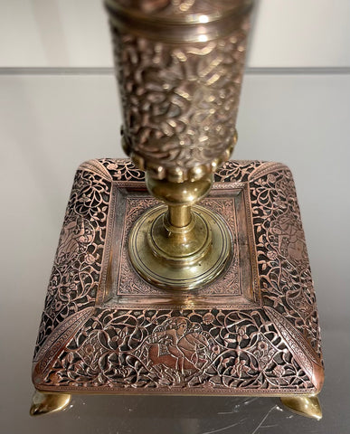 ISLAMIC BRASS  AND COPPER CANDLESTICK