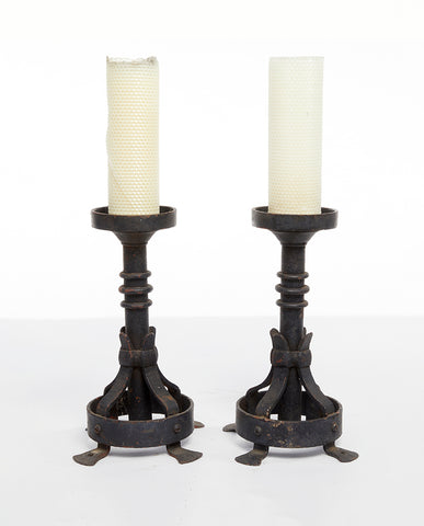 PAIR AMERICAN ARTS AND CRAFTS IRON CANDLESTICKS
