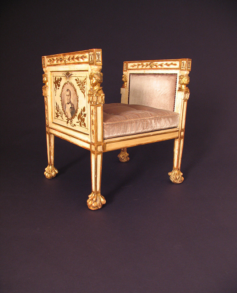 ITALIAN EMPIRE PAINTED AND  PARCEL GILT BENCH