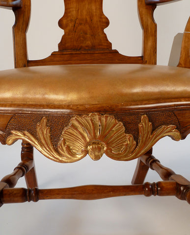 PAIR MATCHED DANISH ROCOCO  BEECHWOOD AND PARCEL-GILT ARMCHAIRS