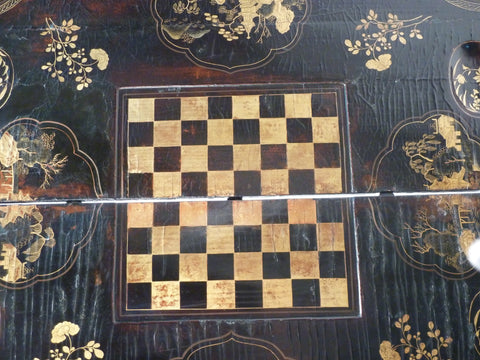 CHINESE EXPORT BLACK LACQUERED FLIP-TOP GAMES TABLE