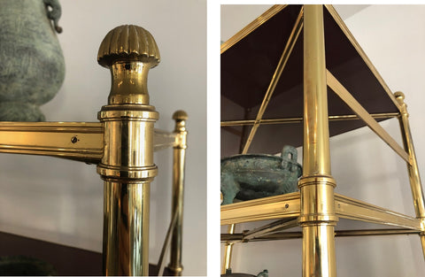 COLE PORTER BRASS AND LACQUERED WOOD ETAGERE