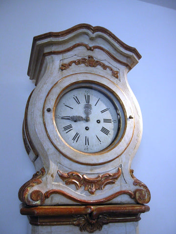 ROYAL DANISH ROCOCO PAINTED AND  PARCEL GILT CLOCK