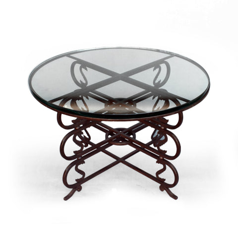 FRENCH WROUGHT IRON AND GLASS TABLE
